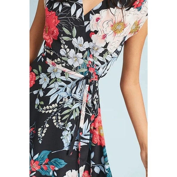 Yumi Kim Anthropologie Silk Floral Mini Wrap Santorini Dress Black Multi Size S - Picture 12 of 12